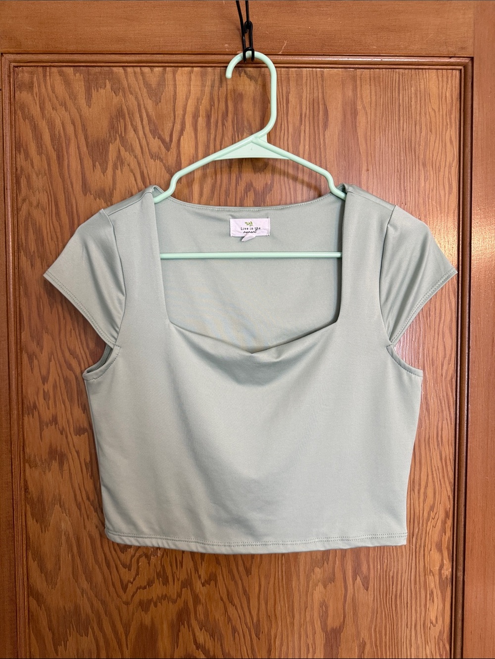 Square Neck Crop Top in Sage Green